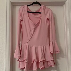 Light Pink Ruffled Long Sleeve Dance Dress